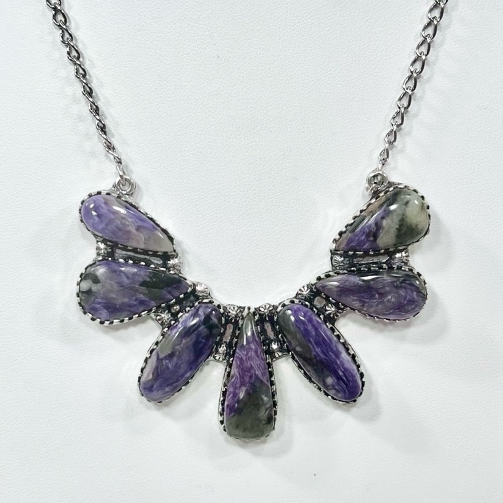Charoite Vintage Style 925 Gemstone Multi Stone Necklace